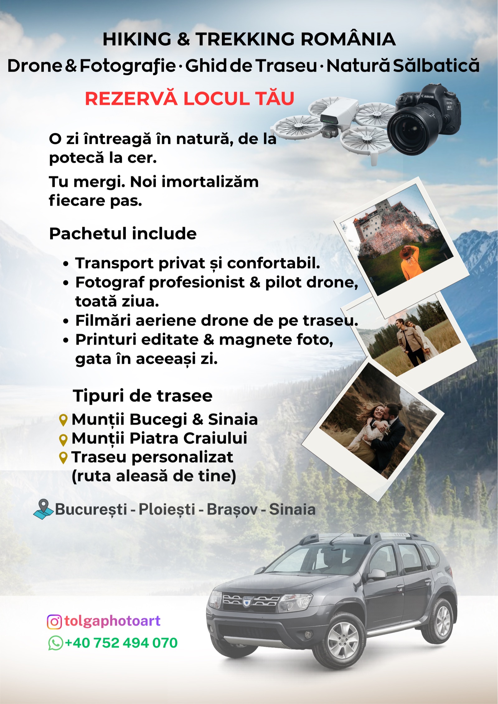 Afiș oficial: Hiking și Trekking România — drone, fotografie și ghid de traseu