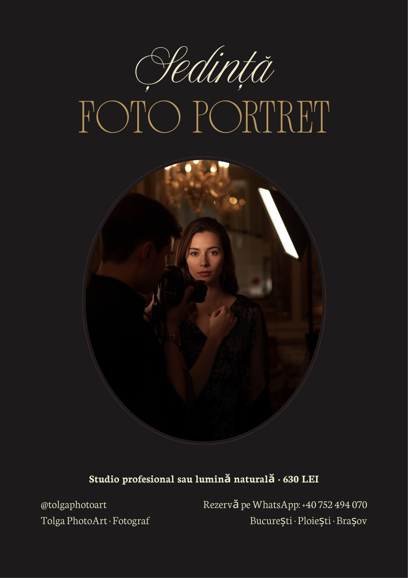 Afiș: Ședință Foto Portret — studio profesional sau lumină naturală, 630 LEI