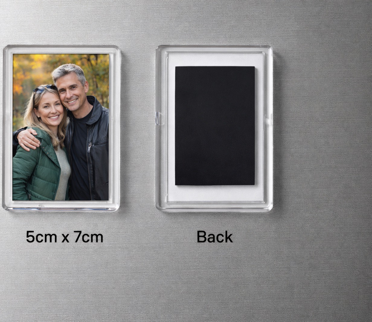Magnet foto 5×7 față și spate, cu placă magnetică pe spate, pe ușa frigiderului